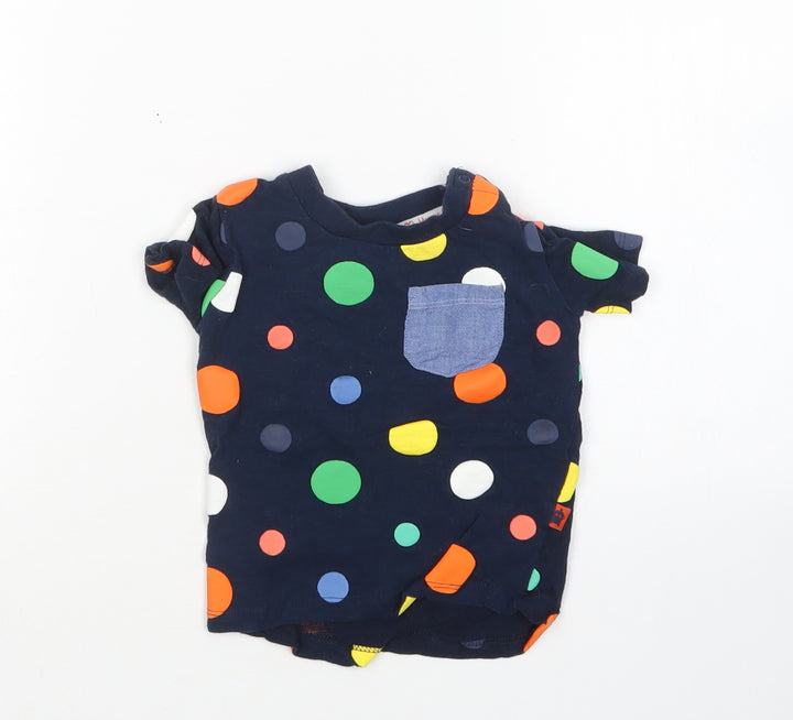 Primark Boys Multicoloured Polka Dot Cotton Basic T-Shirt Size 6-9 Months Round Neck