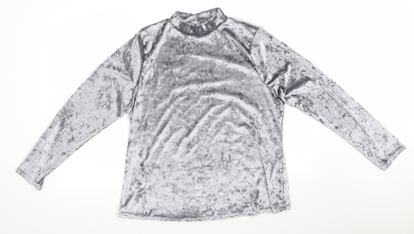 V by Very Womens Silver High Neck  Polyester Pullover Jumper Size 18   - Velvet look shimmer