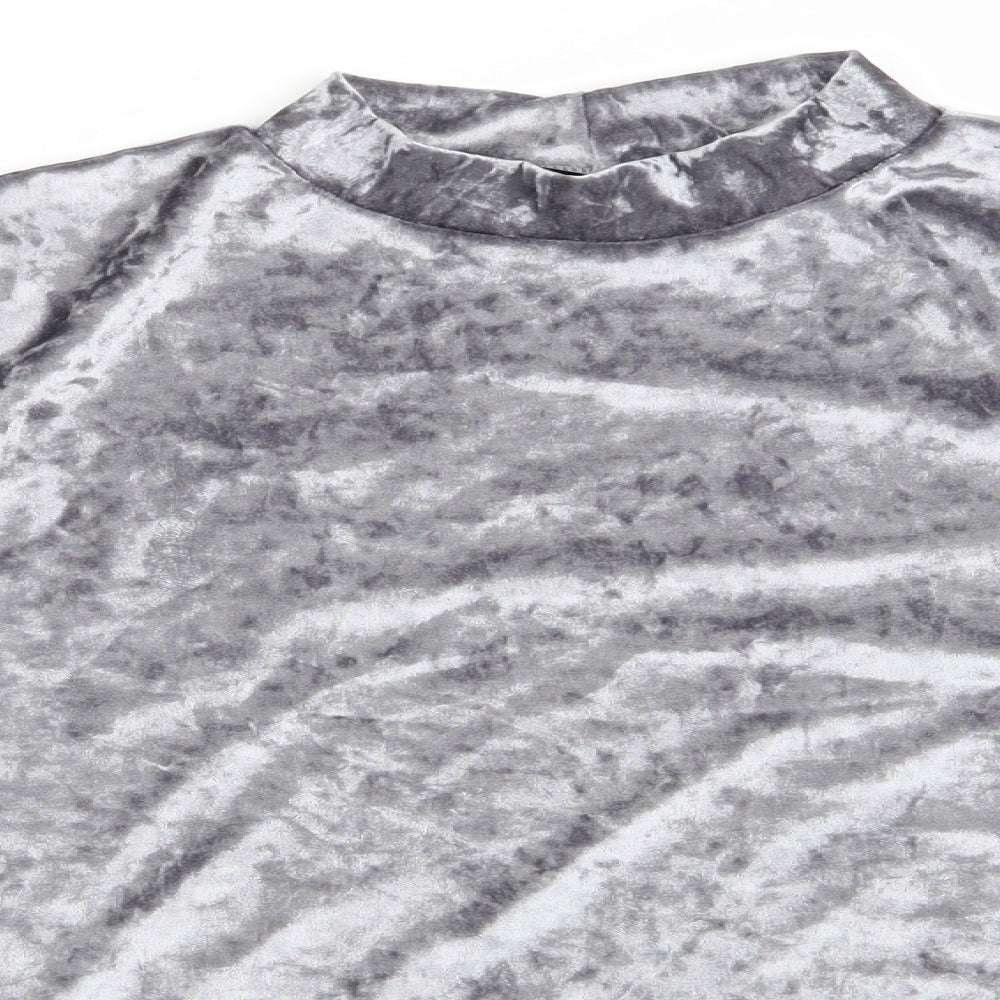 V by Very Womens Silver High Neck  Polyester Pullover Jumper Size 18   - Velvet look shimmer