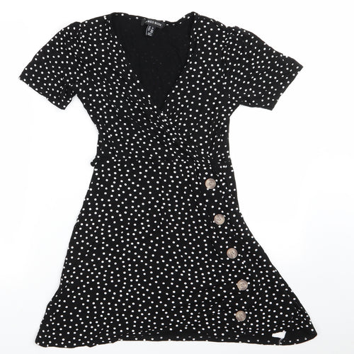 Cameo Rose Womens Black Polka Dot Viscose T-Shirt Dress  Size 8  V-Neck  - White Dots Fit and Flare