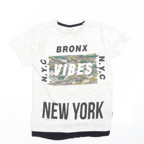 Primark Boys White   Basic T-Shirt Size 6-7 Years Round Neck  - Bronx Vibes Black fleck