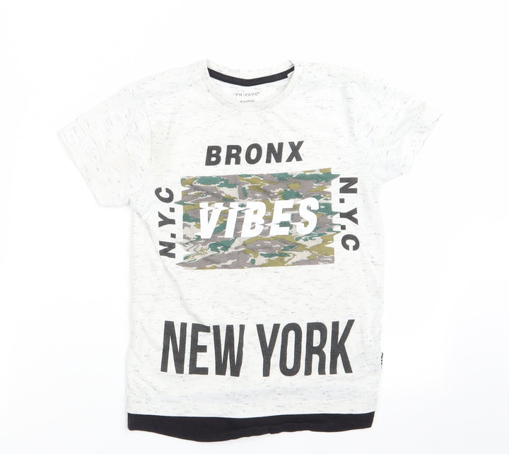 Primark Boys White Basic T-Shirt Size 6-7 Years Round Neck - Bronx Vibes Black fleck