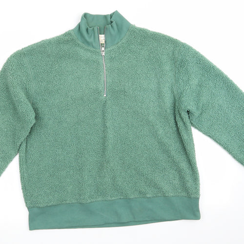 Topshop Womens Green High Neck  Polyester Henley Jumper Size 8   - Faux Sheep Skin Effect