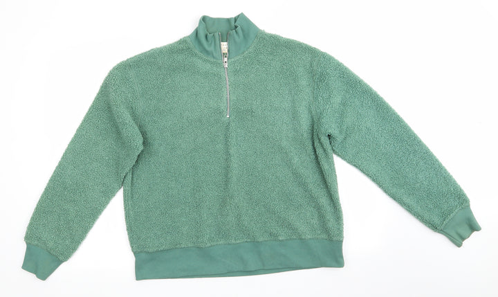 Topshop Womens Green High Neck Polyester Henley Jumper Size 8 - Faux Sheep Skin Effect