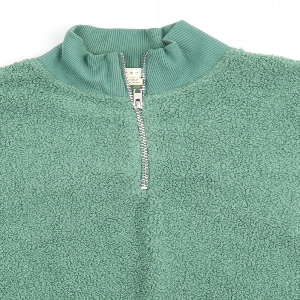 Topshop Womens Green High Neck  Polyester Henley Jumper Size 8   - Faux Sheep Skin Effect