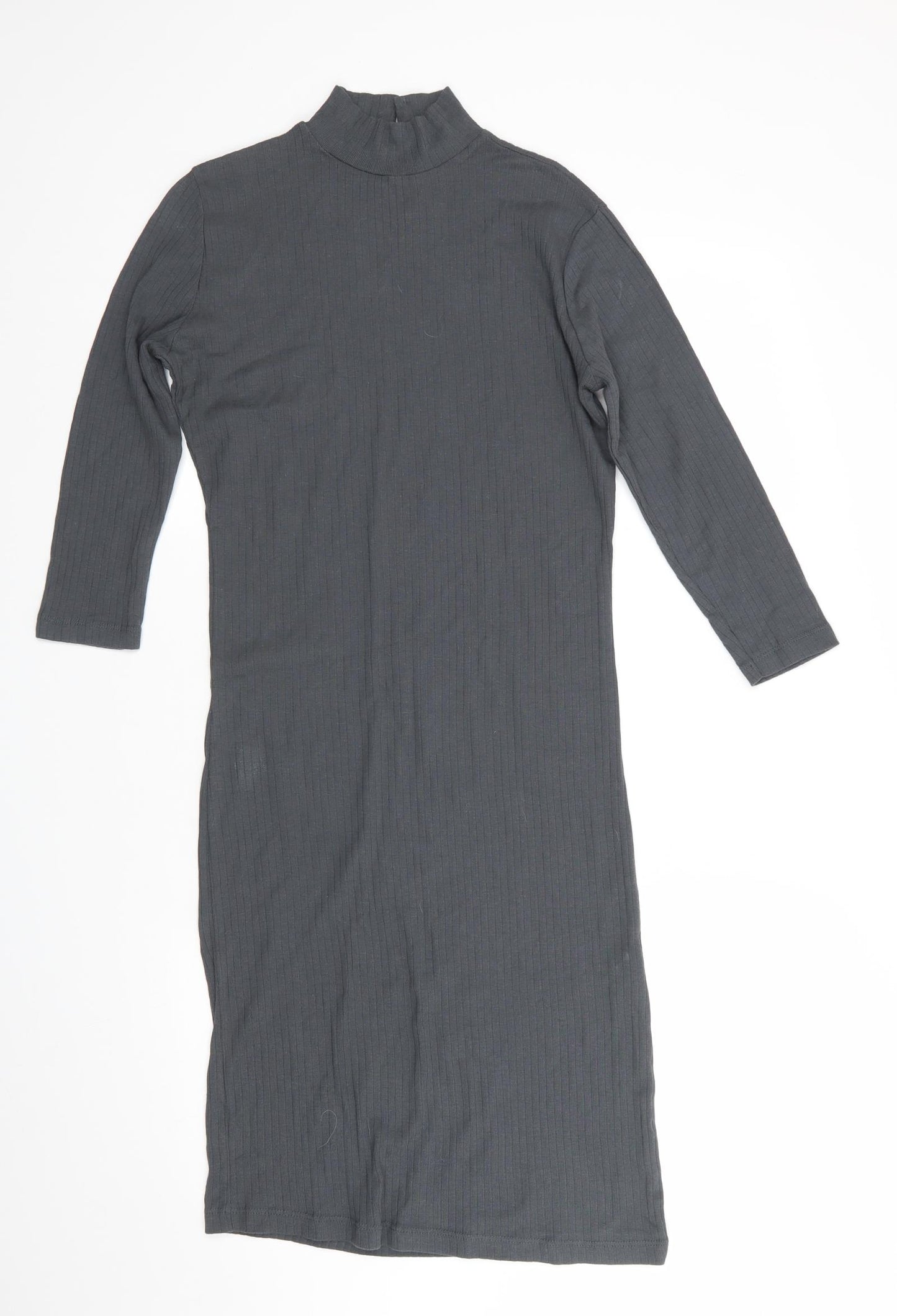 Atmosphere Womens Grey  Cotton Bodycon  Size 12  High Neck  - ribbed fabric Mid Grrey