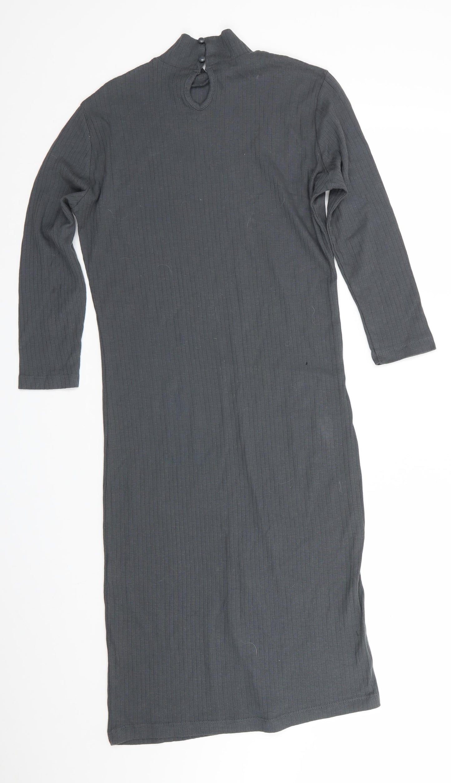 Atmosphere Womens Grey  Cotton Bodycon  Size 12  High Neck  - ribbed fabric Mid Grrey