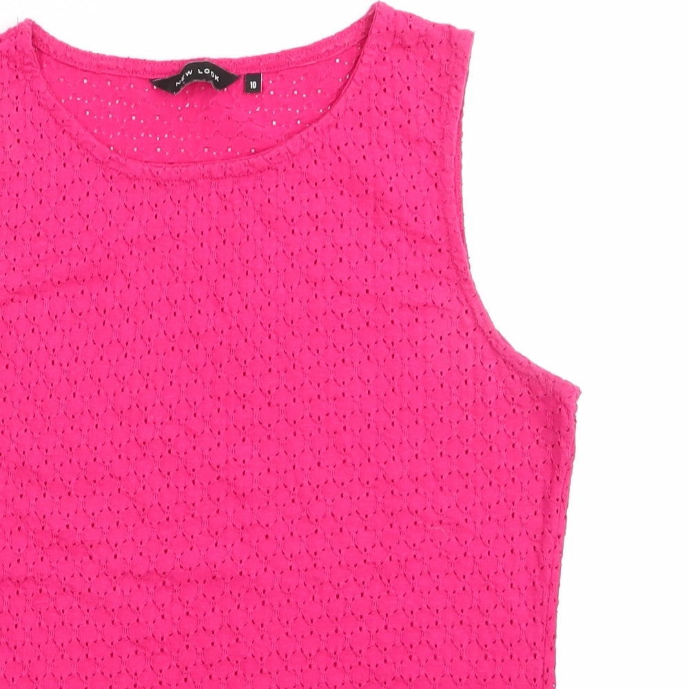New Look Womens Pink Argyle/Diamond Polyester Tunic Blouse Size 10 Round Neck - Cut out pattern