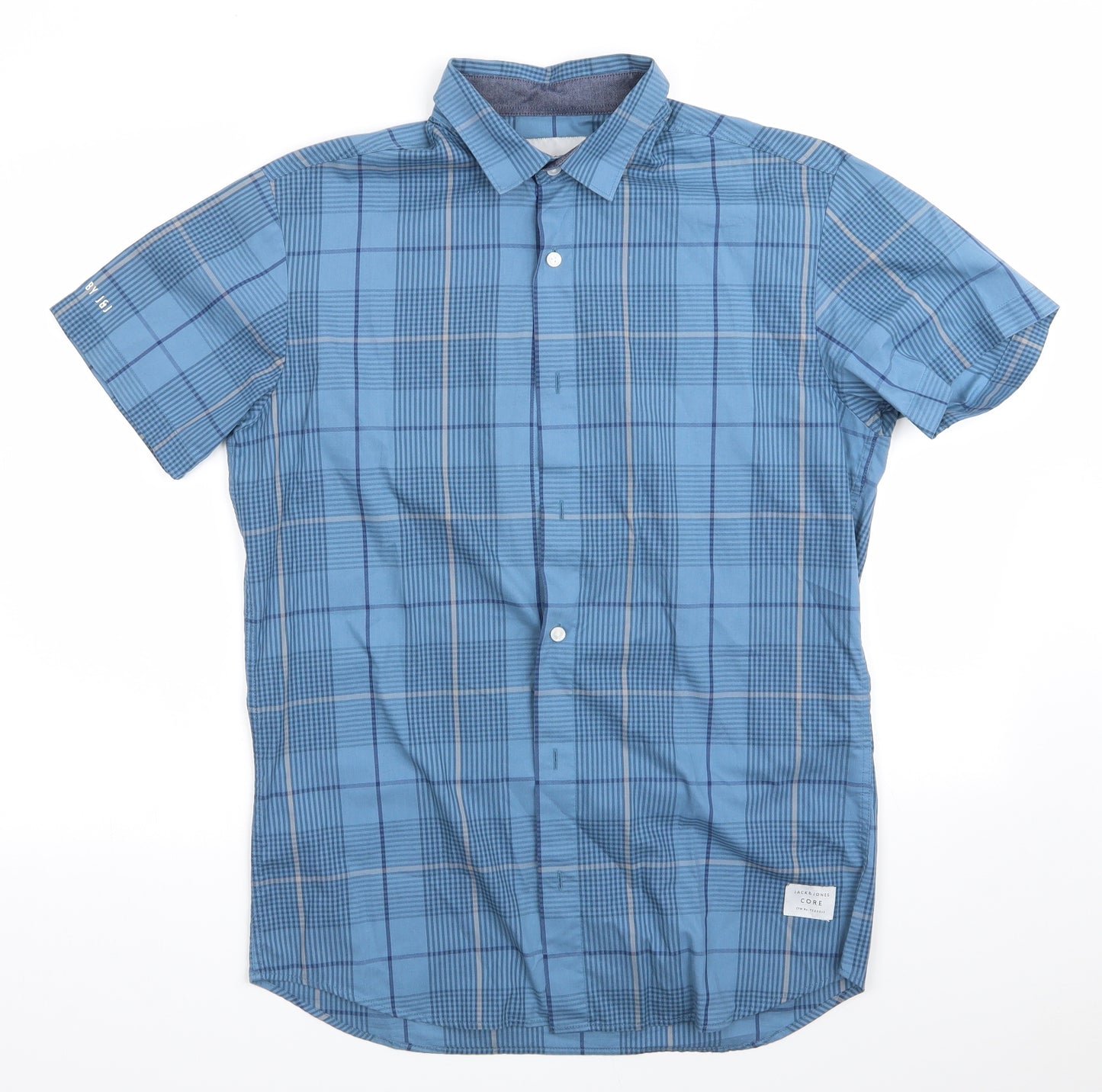 Jack & Jones Core Mens Blue Check Cotton  Button-Up Size S Collared