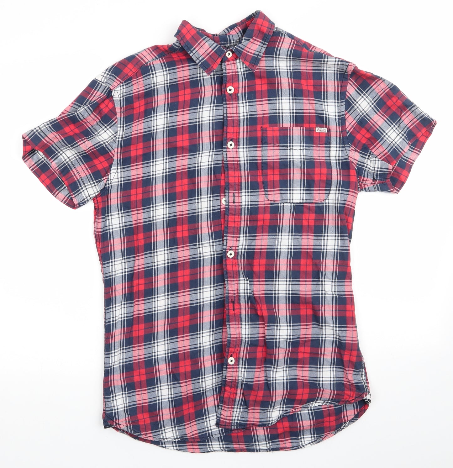 JACK & JONES VINTAGE Mens Red Check Cotton  Button-Up Size S Collared  - Red White Blue