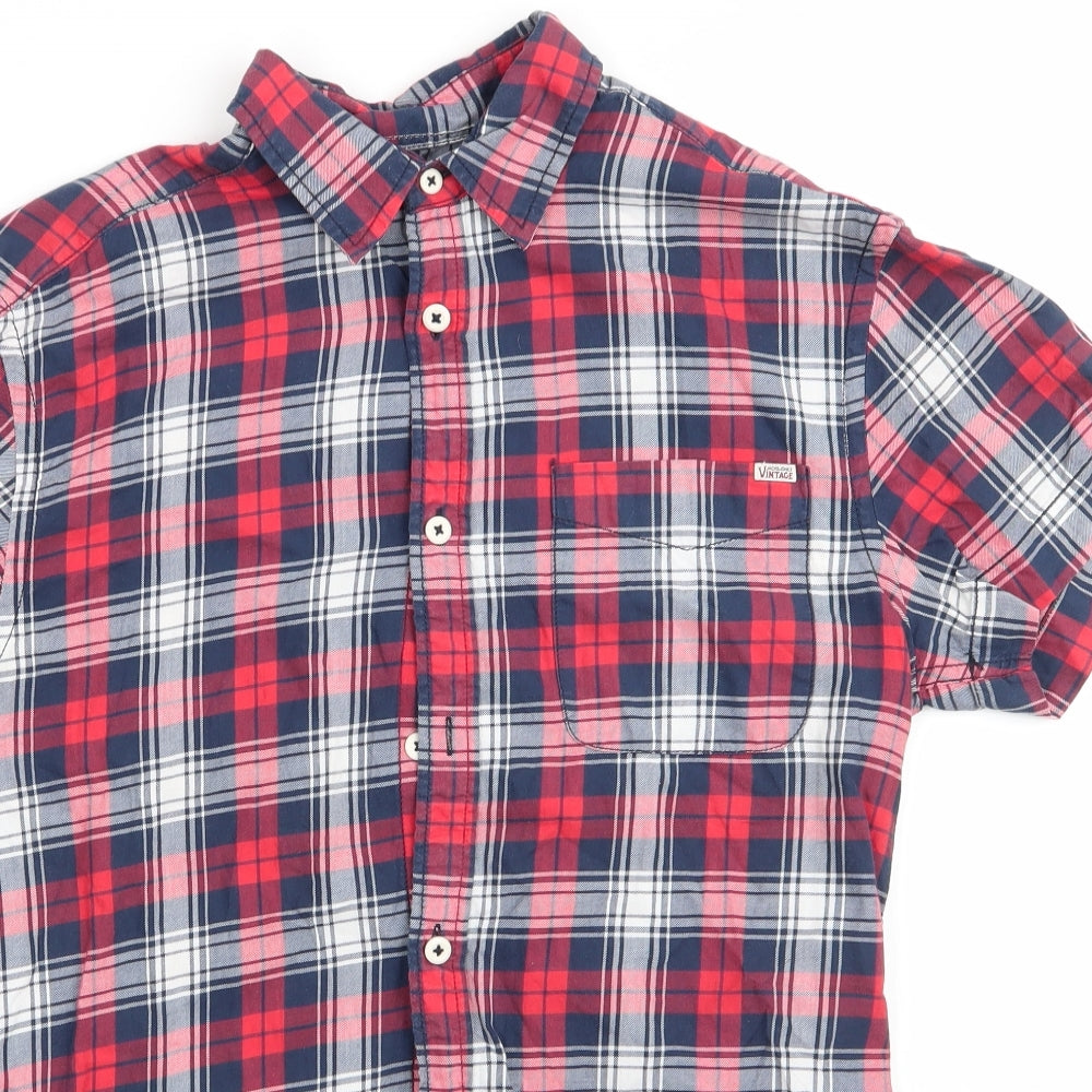 JACK & JONES VINTAGE Mens Red Check Cotton  Button-Up Size S Collared  - Red White Blue