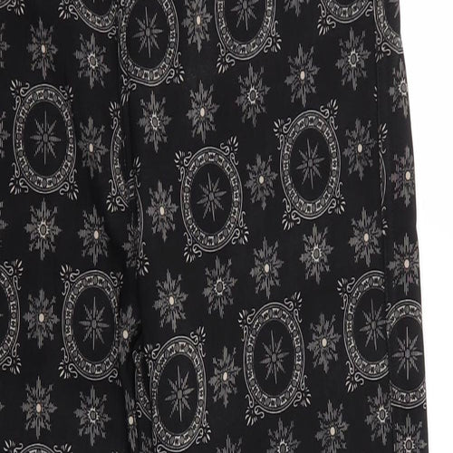 Push Up Womens Black Geometric Cotton Cropped Trousers Size L L25.5 in Regular  - Faux Fur Lined Compass like design