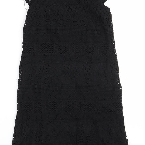 Atmosphere Womens Black Floral Cotton A-Line  Size 6  Round Neck  - Lace Overlay Dress