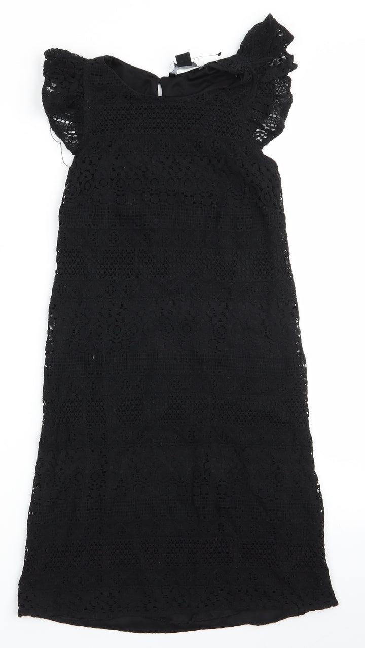 Atmosphere Womens Black Floral Cotton A-Line  Size 6  Round Neck  - Lace Overlay Dress