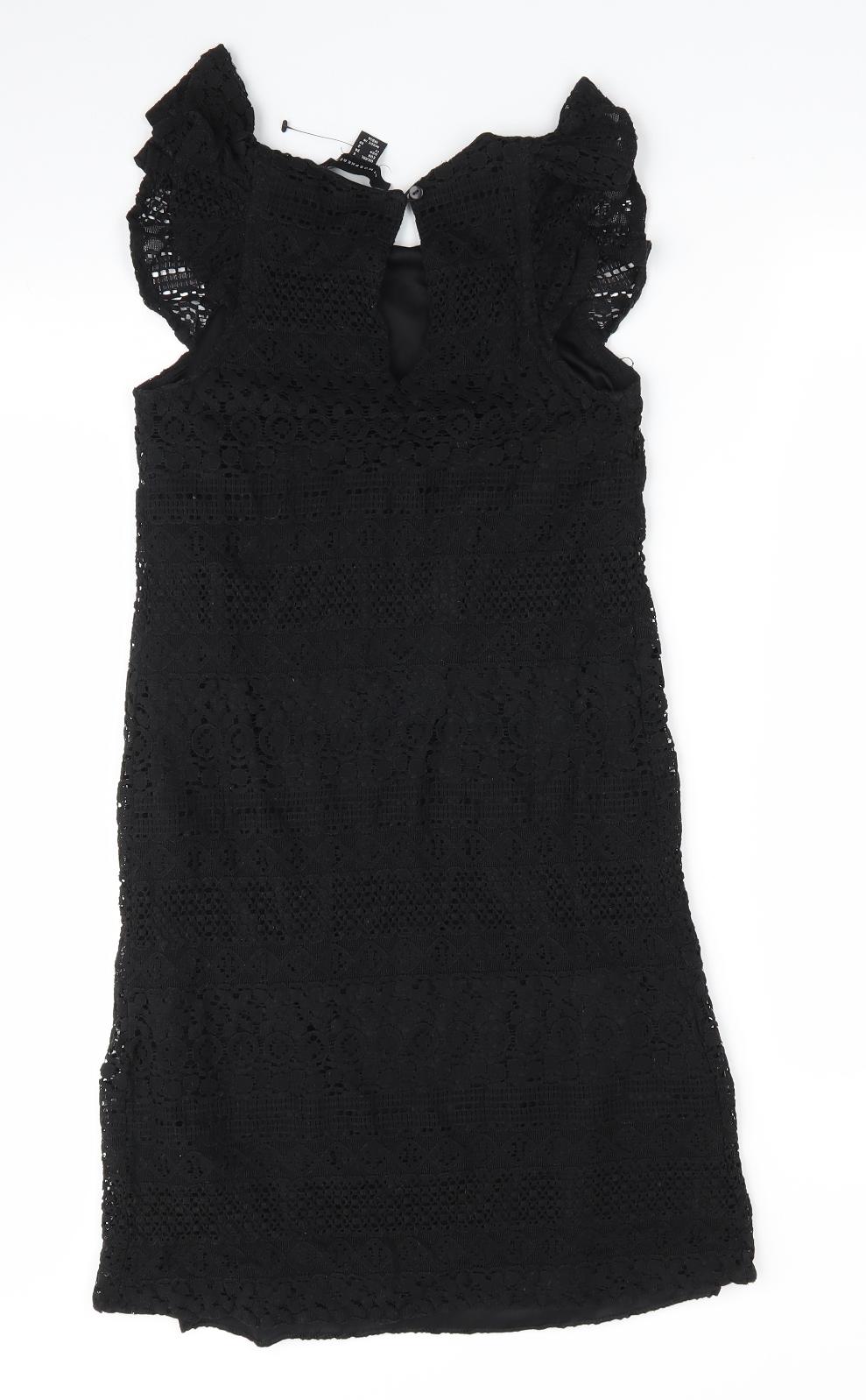 Atmosphere Womens Black Floral Cotton A-Line  Size 6  Round Neck  - Lace Overlay Dress