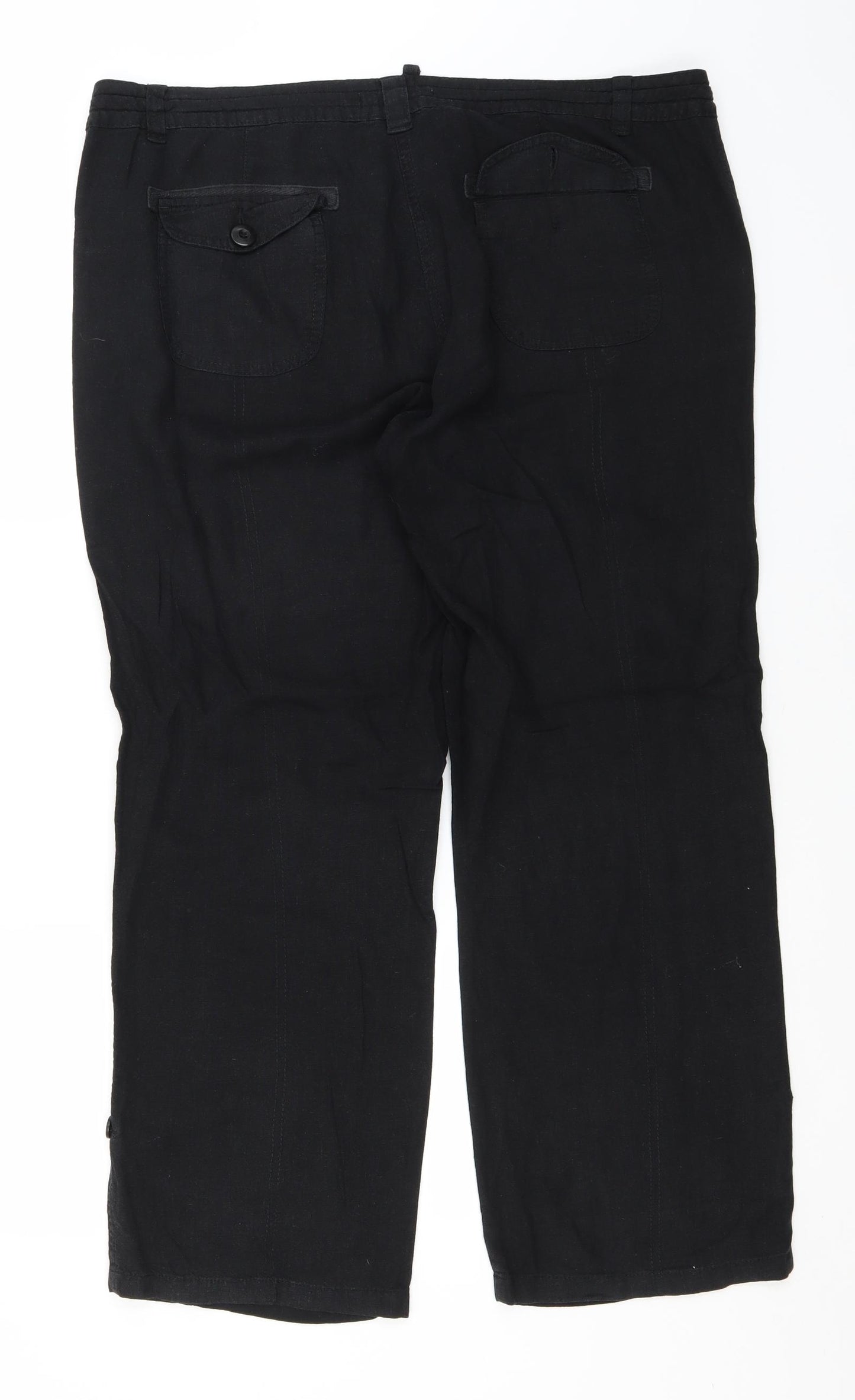 Authentic Womens Black  Linen Trousers  Size 16 L28 in Regular
