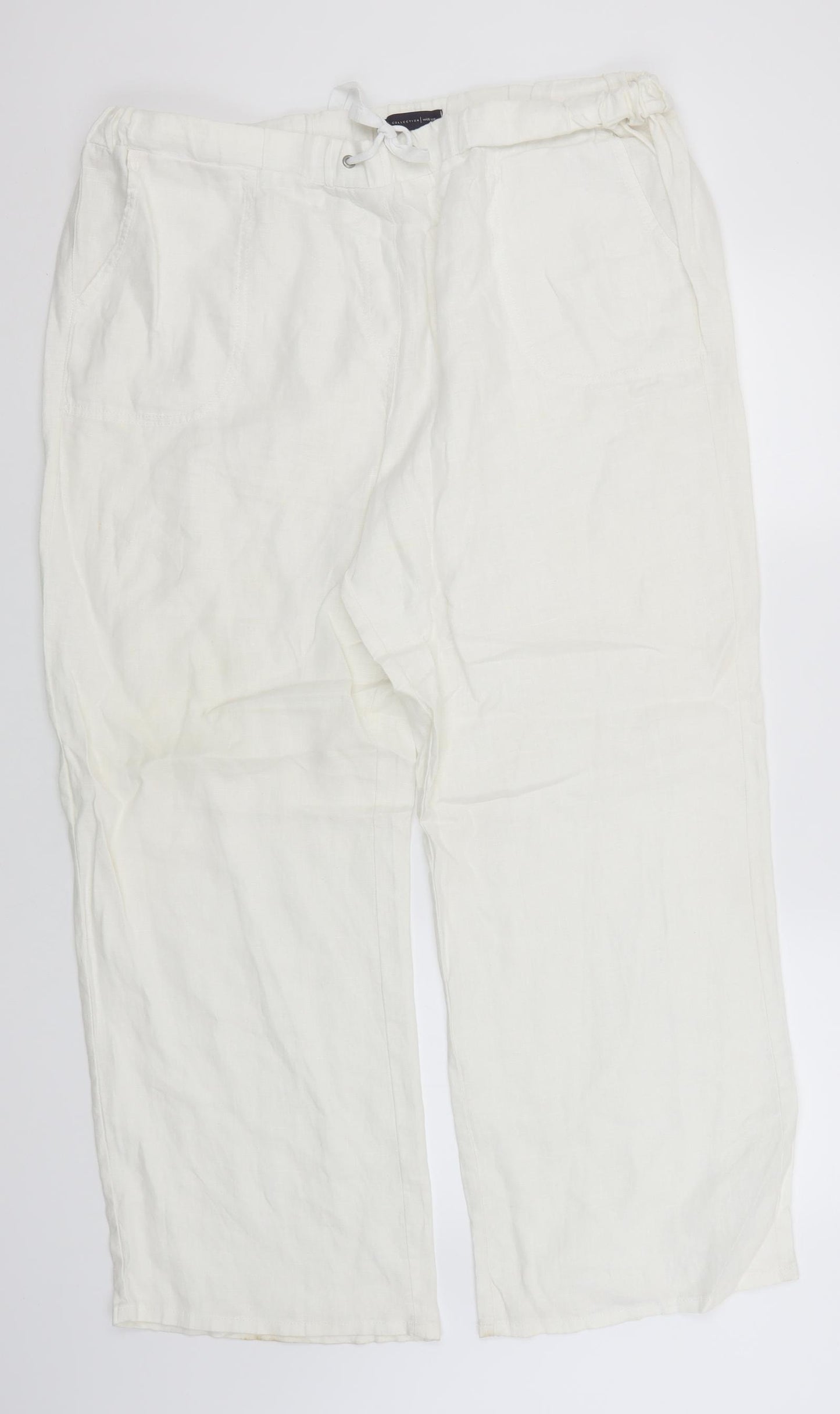 Marks and Spencer Womens White  Flax Trousers  Size 18 L30 in Regular