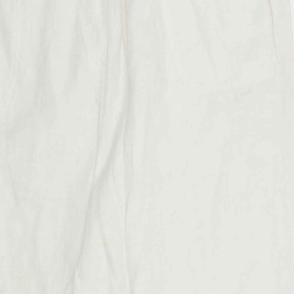 Marks and Spencer Womens White  Flax Trousers  Size 18 L30 in Regular