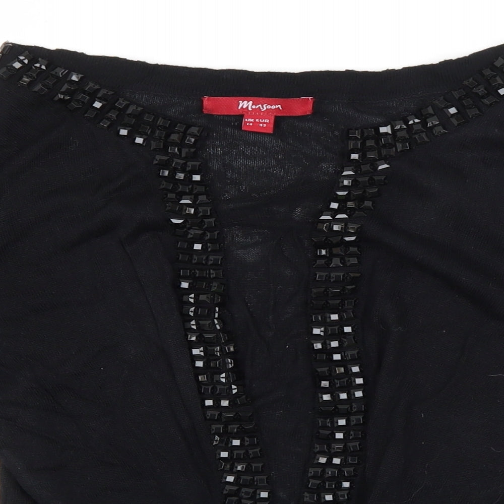 Monsoon Womens Black Round Neck  Viscose Cardigan Jumper Size 14