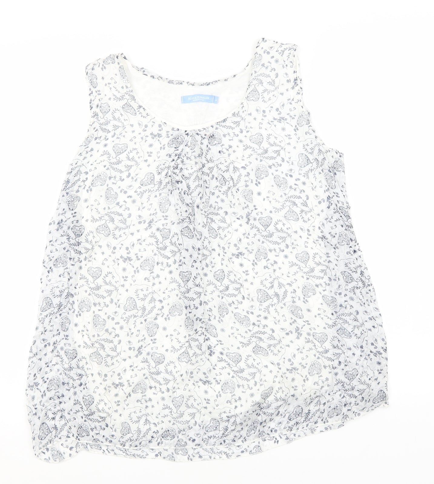 Alice Rinaldi Womens White Floral Viscose Basic Tank Size L Round Neck