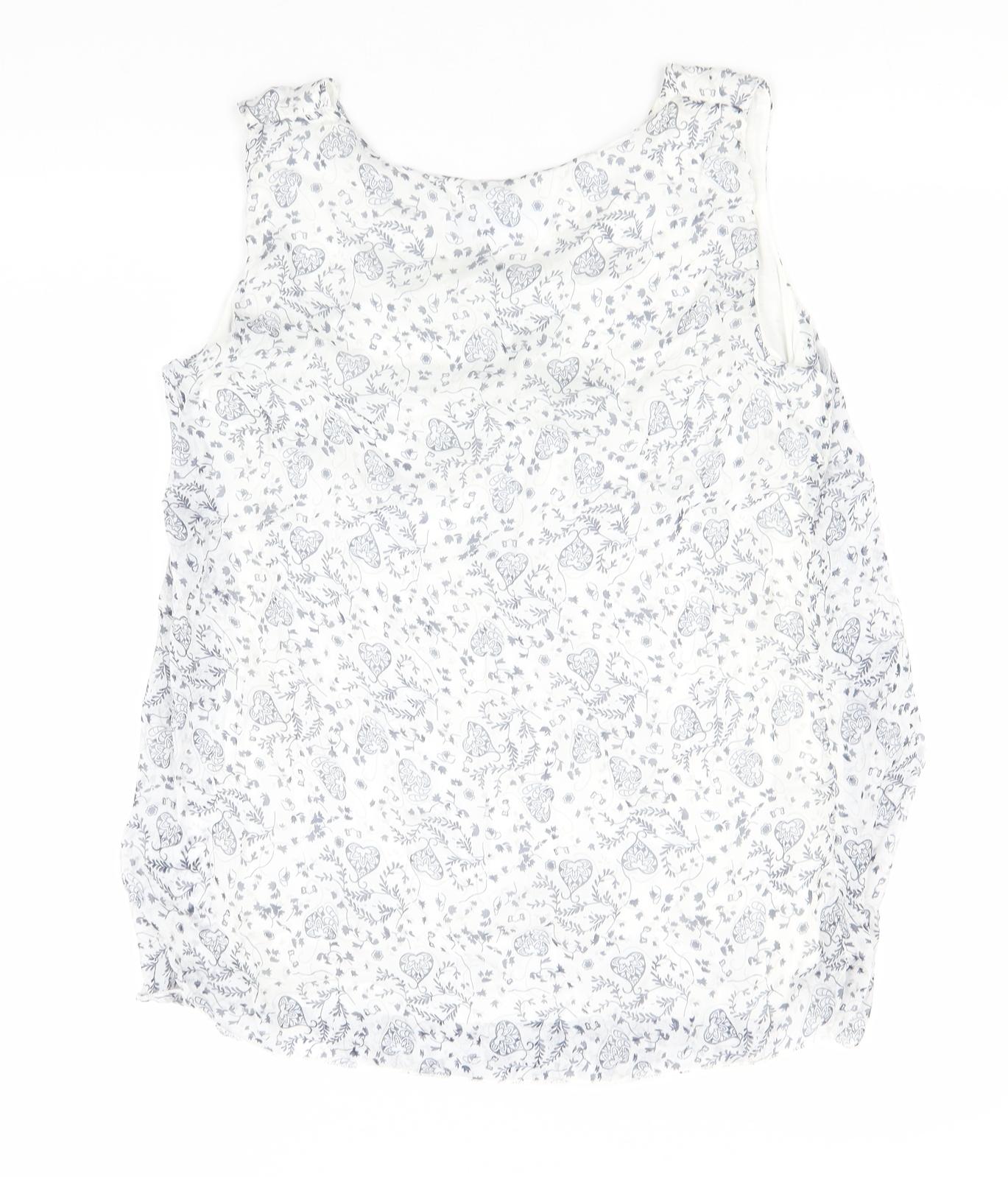 Alice Rinaldi Womens White Floral Viscose Basic Tank Size L Round Neck