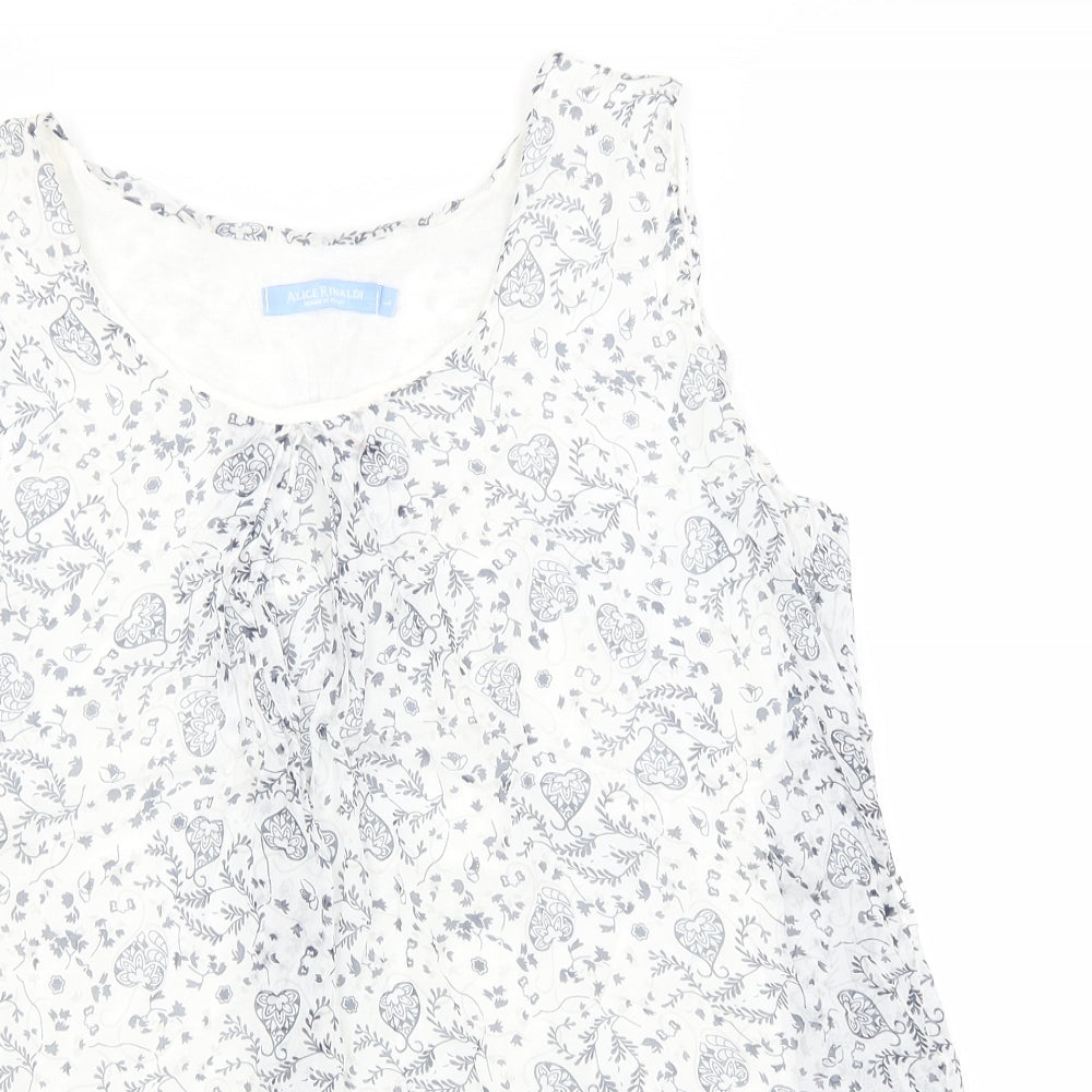 Alice Rinaldi Womens White Floral Viscose Basic Tank Size L Round Neck
