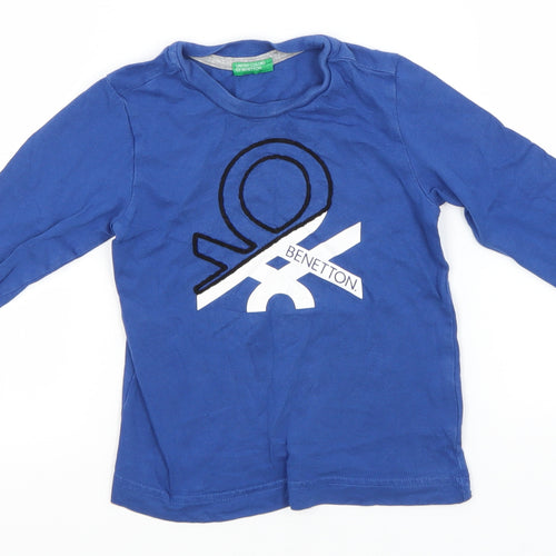 United Colors of Benetton Boys Blue  Cotton Basic T-Shirt Size 2 Years Round Neck