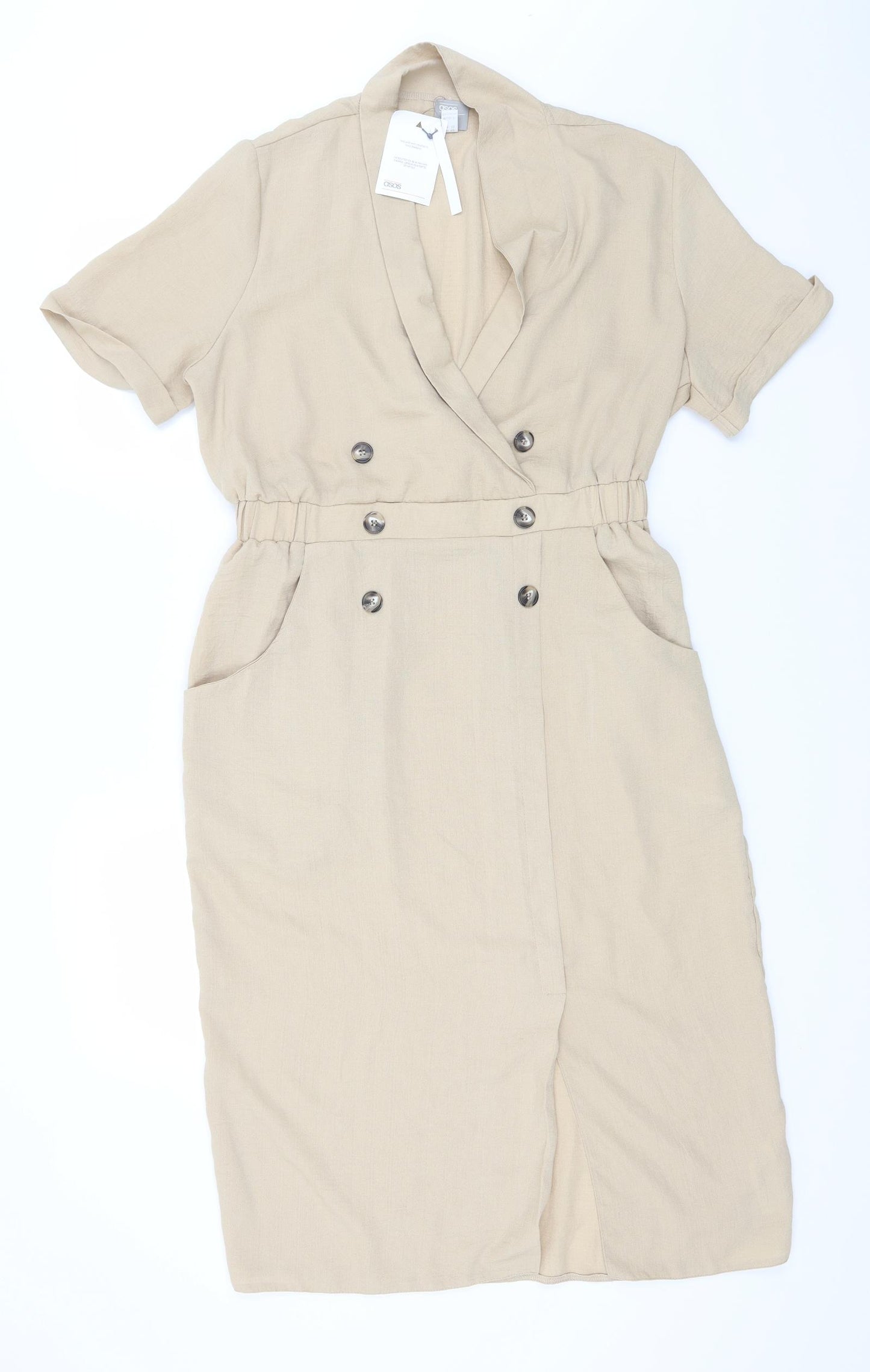 ASOS Womens Beige  Polyester T-Shirt Dress  Size 14  Collared