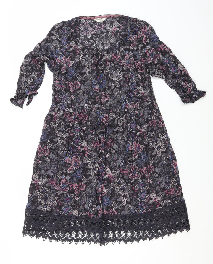 Indigo Womens Grey Geometric Modal A-Line  Size 14  Round Neck