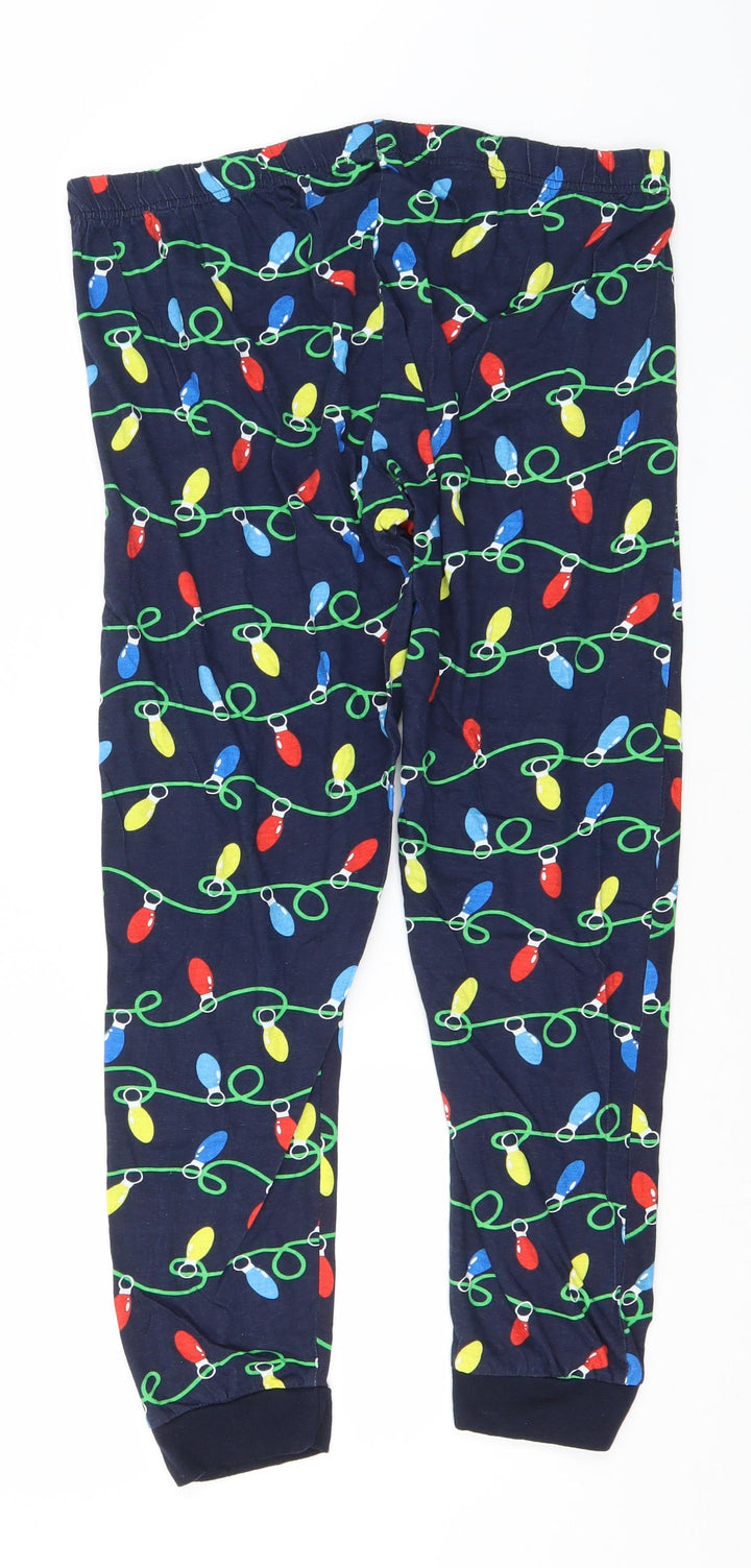 Ladies Womens Blue Geometric Cotton Trousers Size 16 L25 in Regular - Christmas