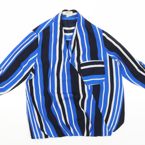 Papaya Womens Blue Striped Polyester Basic Blouse Size 8 Round Neck