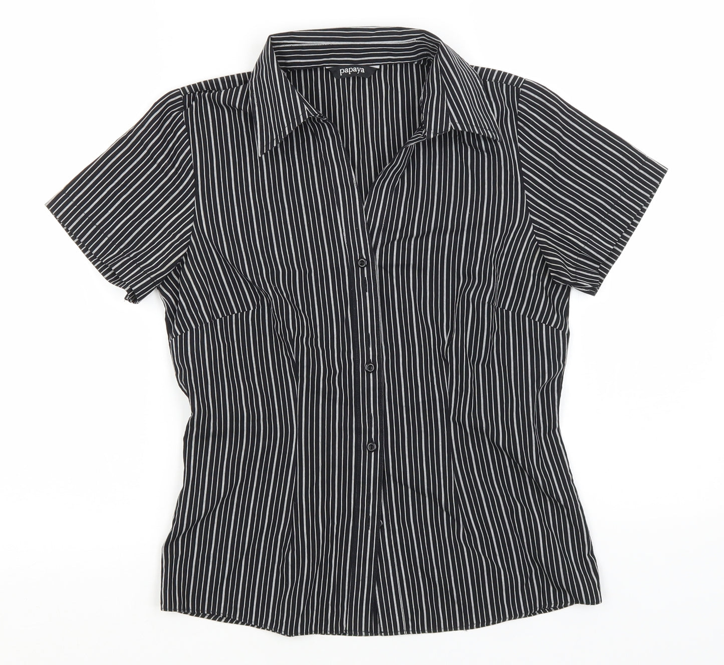 Papaya Womens Black Striped Cotton Basic Button-Up Size 8 Collared