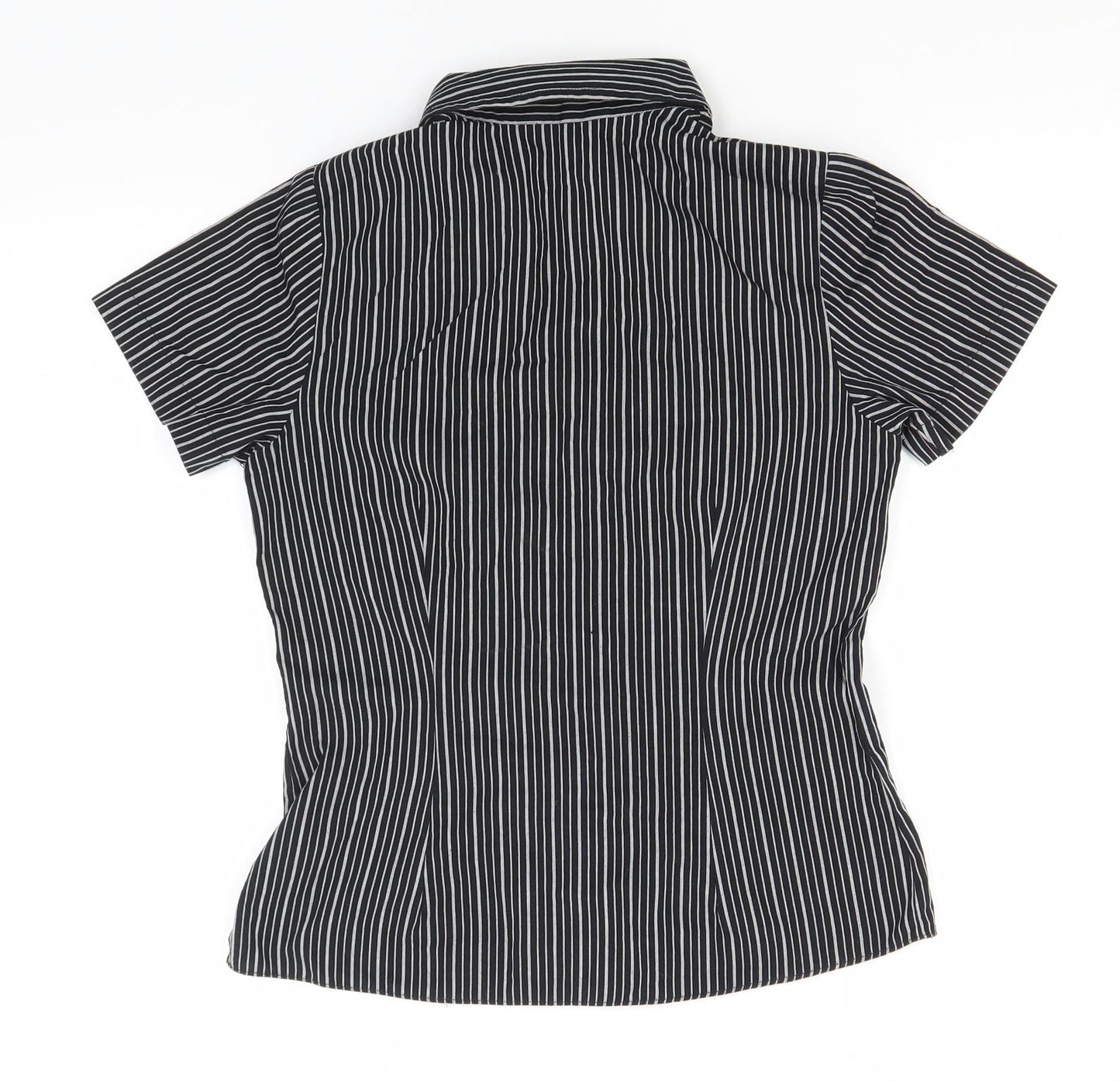 Papaya Womens Black Striped Cotton Basic Button-Up Size 8 Collared