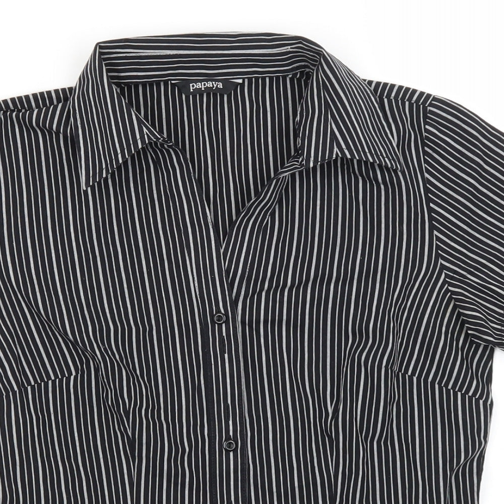 Papaya Womens Black Striped Cotton Basic Button-Up Size 8 Collared