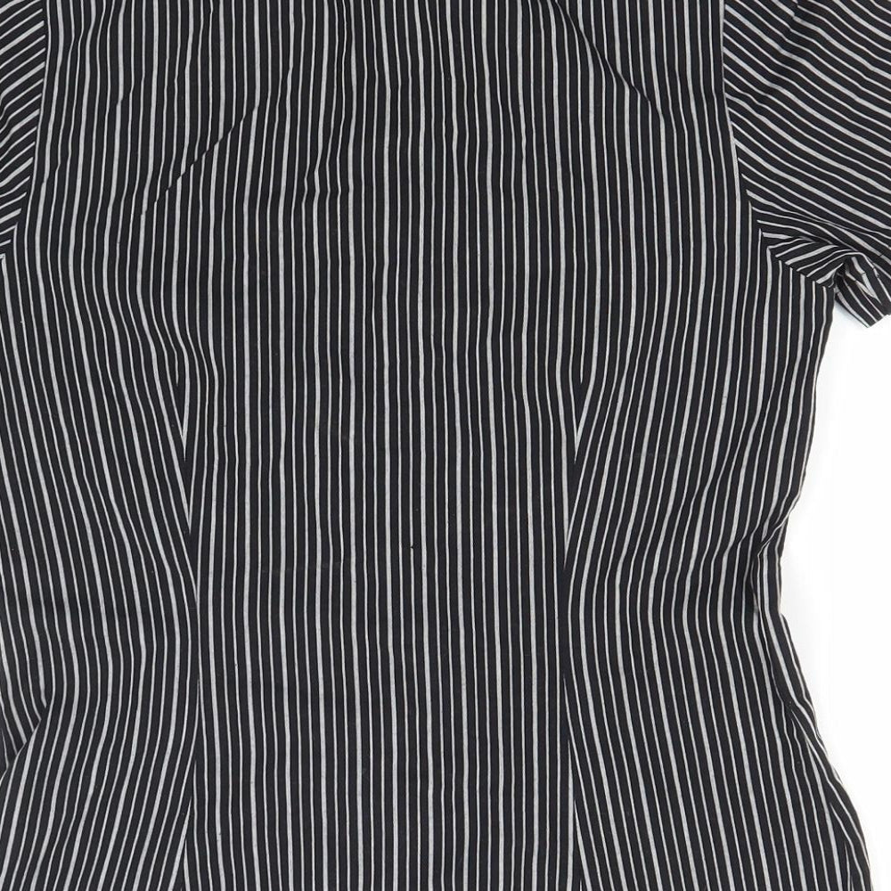 Papaya Womens Black Striped Cotton Basic Button-Up Size 8 Collared