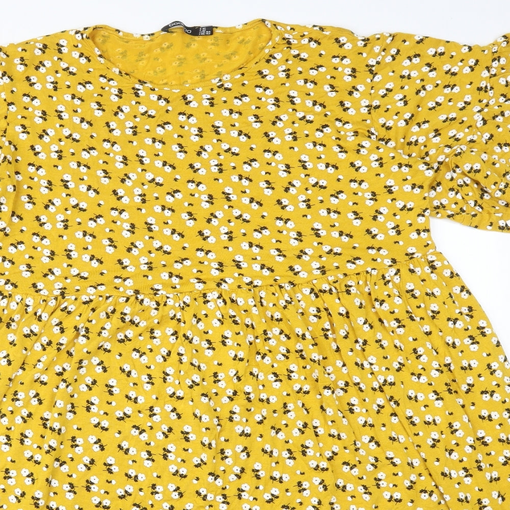 Boohoo Womens Yellow Floral Viscose Skater Dress  Size 16  Round Neck