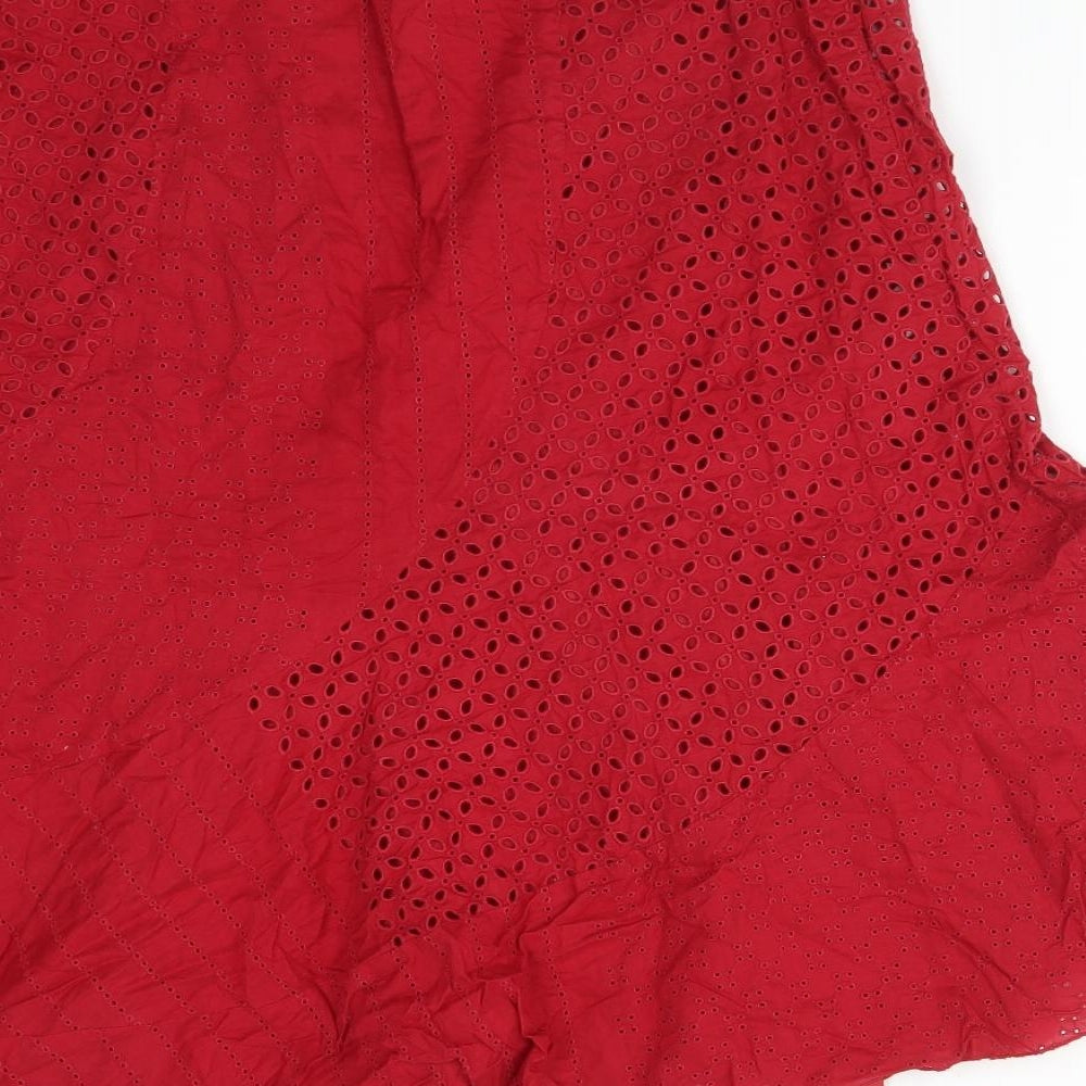 Wallis Womens Red Floral Cotton Flare Skirt Size 20