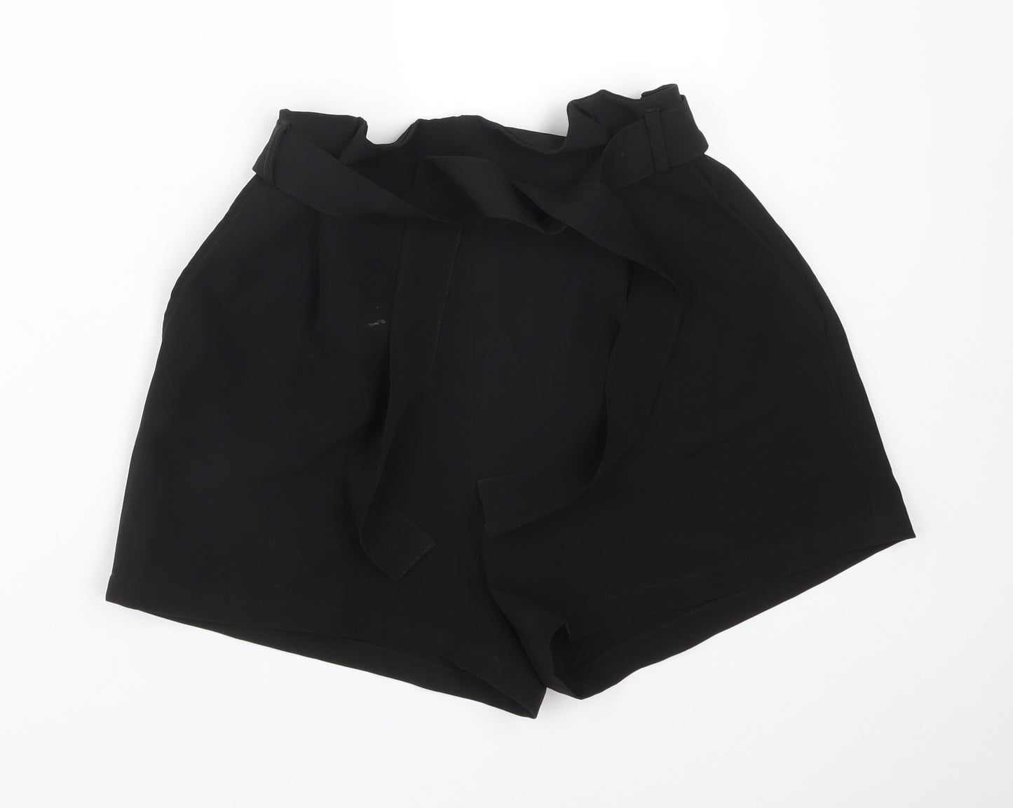 Pull&Bear Womens Black  Polyester Paperbag Shorts Size L L3 in Regular