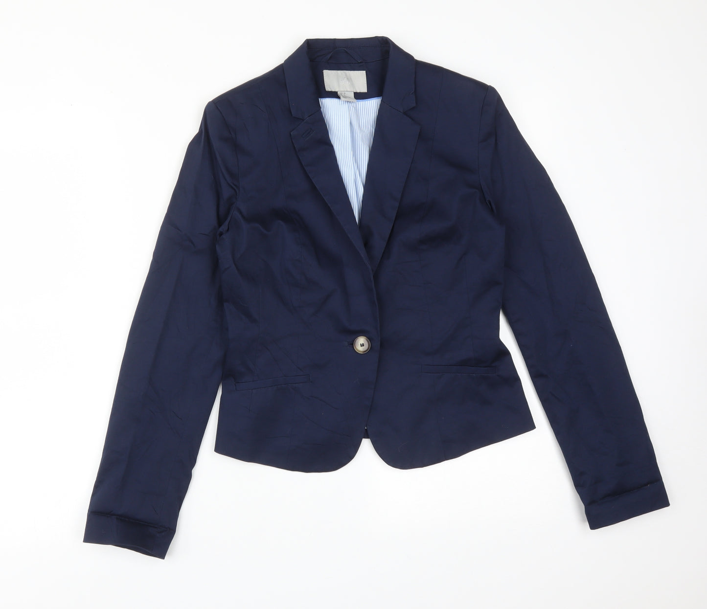H&M Womens Blue  Cotton Jacket Suit Jacket Size 8