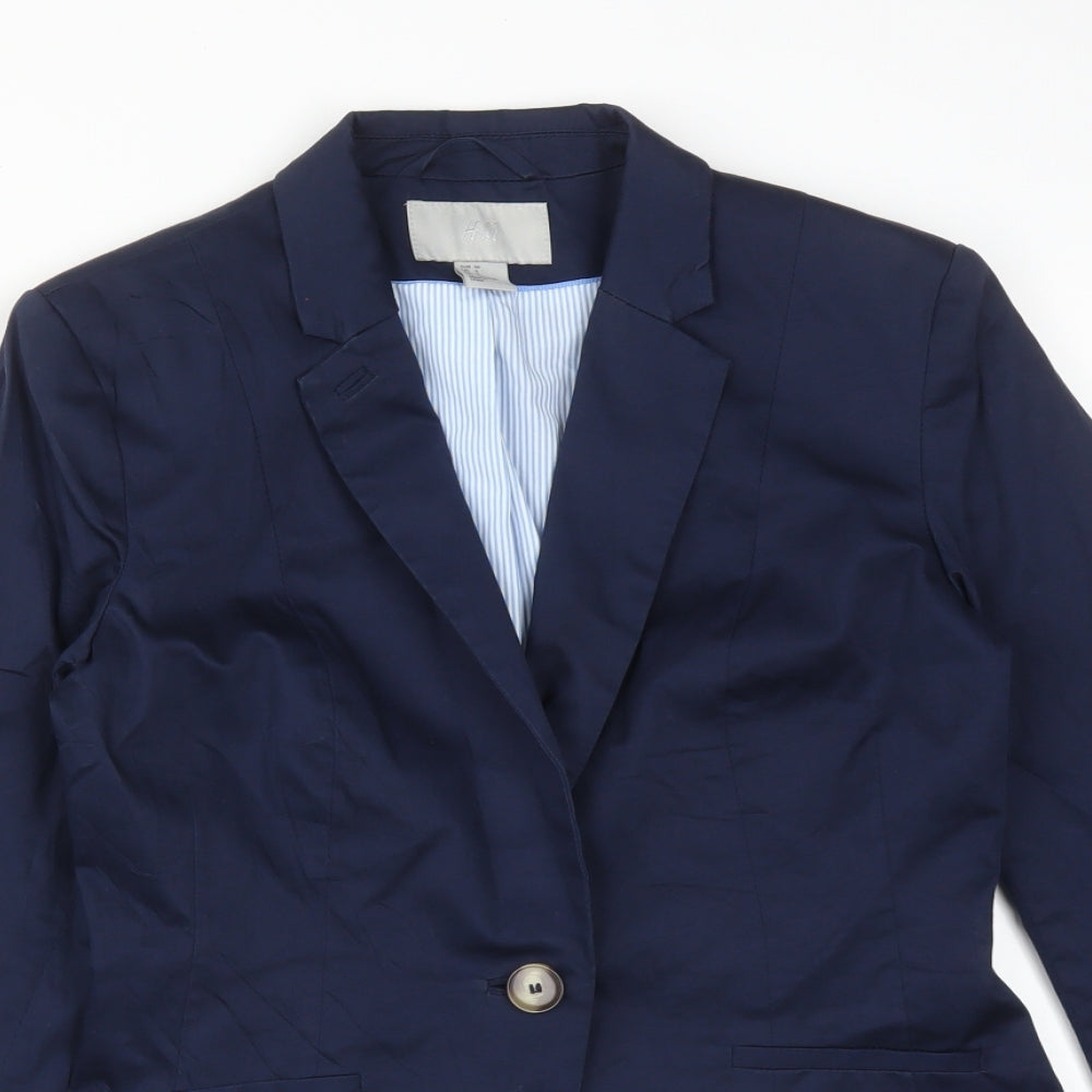 H&M Womens Blue  Cotton Jacket Suit Jacket Size 8