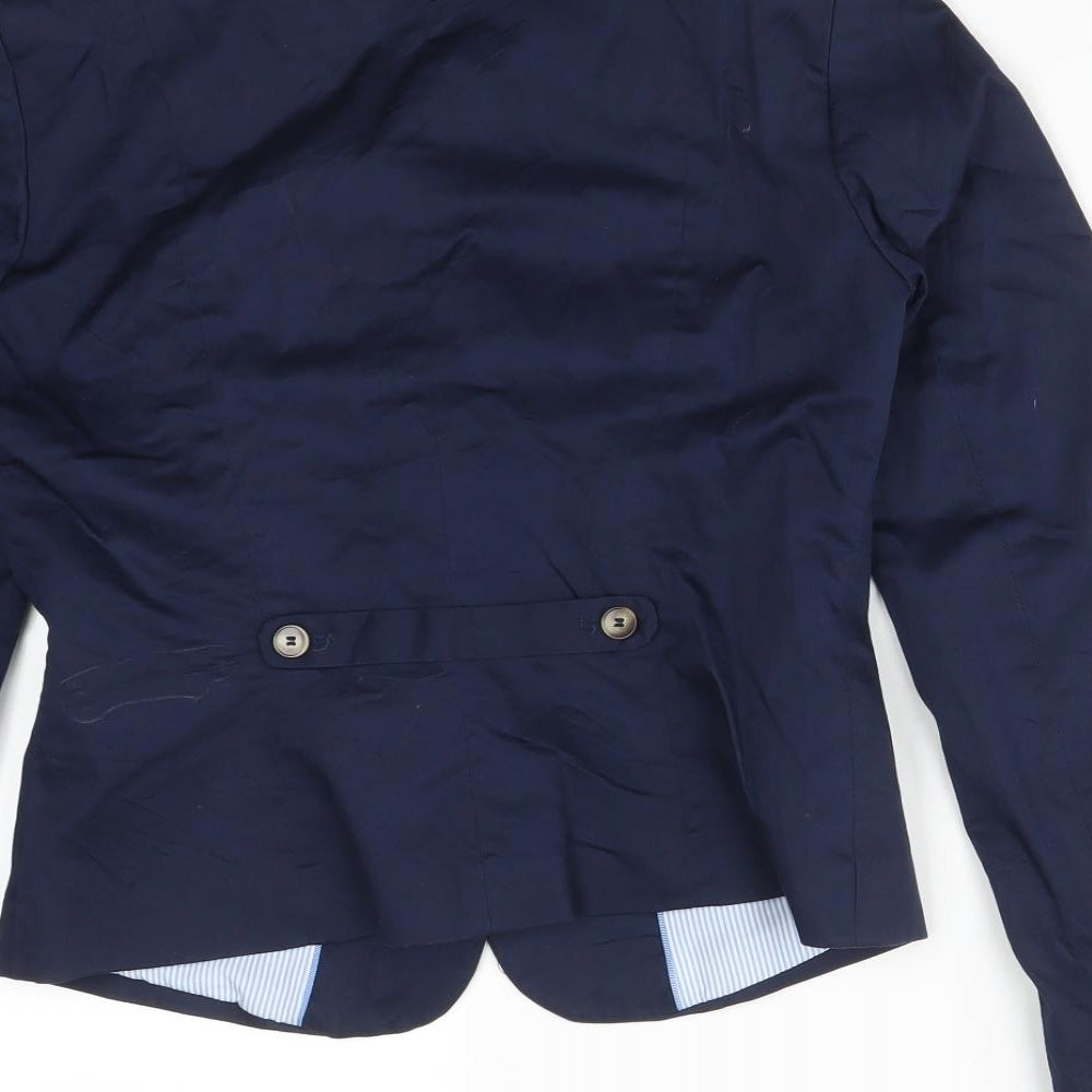 H&M Womens Blue  Cotton Jacket Suit Jacket Size 8