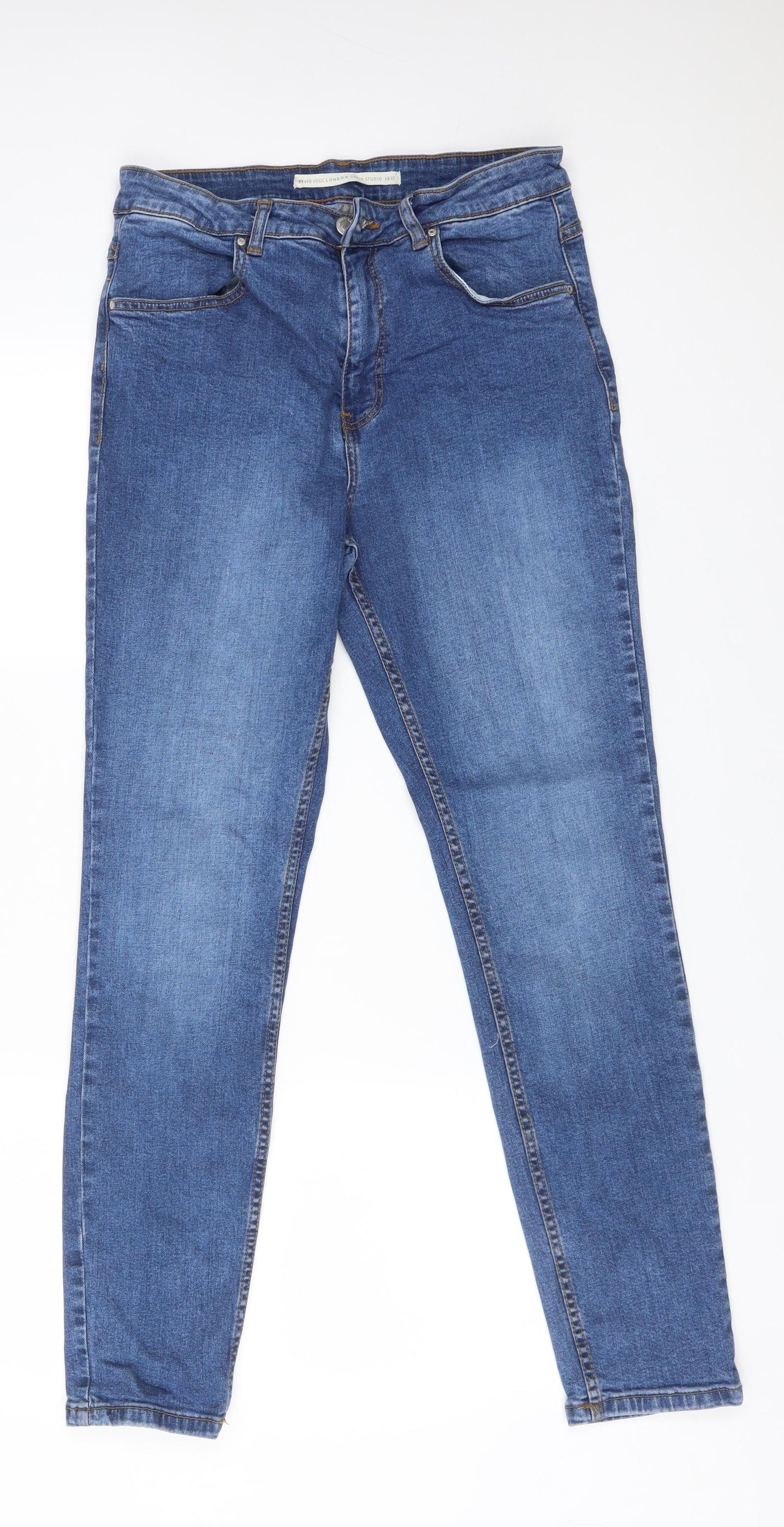 Brave Soul Womens Blue  Cotton Skinny Jeans Size 14 L29 in Regular