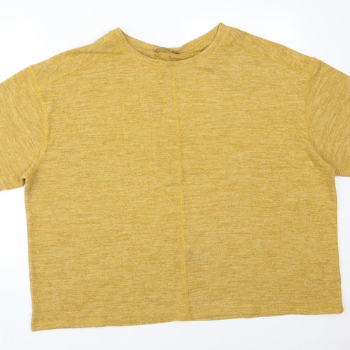 M&S Womens Yellow  Viscose Basic T-Shirt Size 24 Round Neck