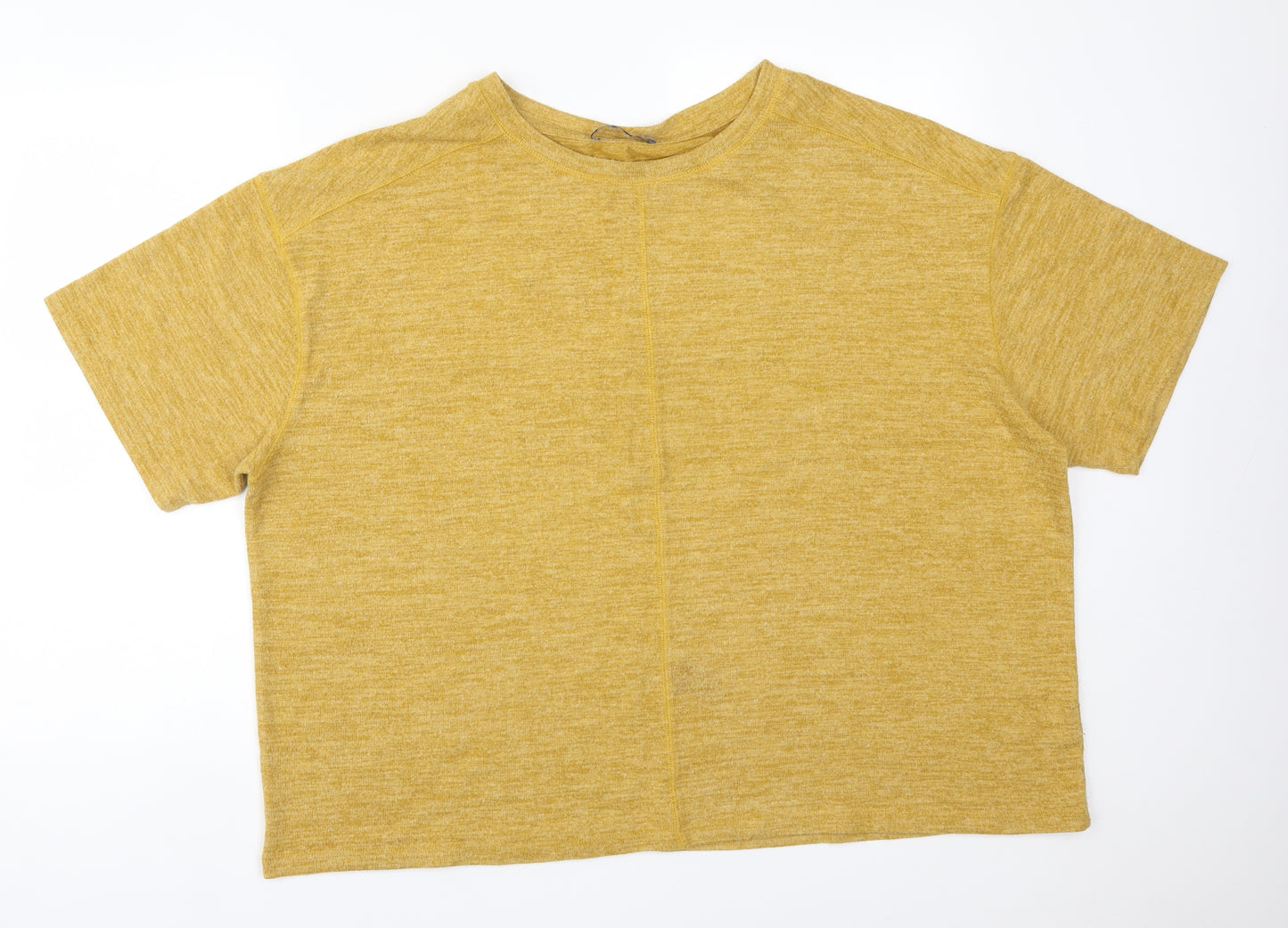M&S Womens Yellow  Viscose Basic T-Shirt Size 24 Round Neck