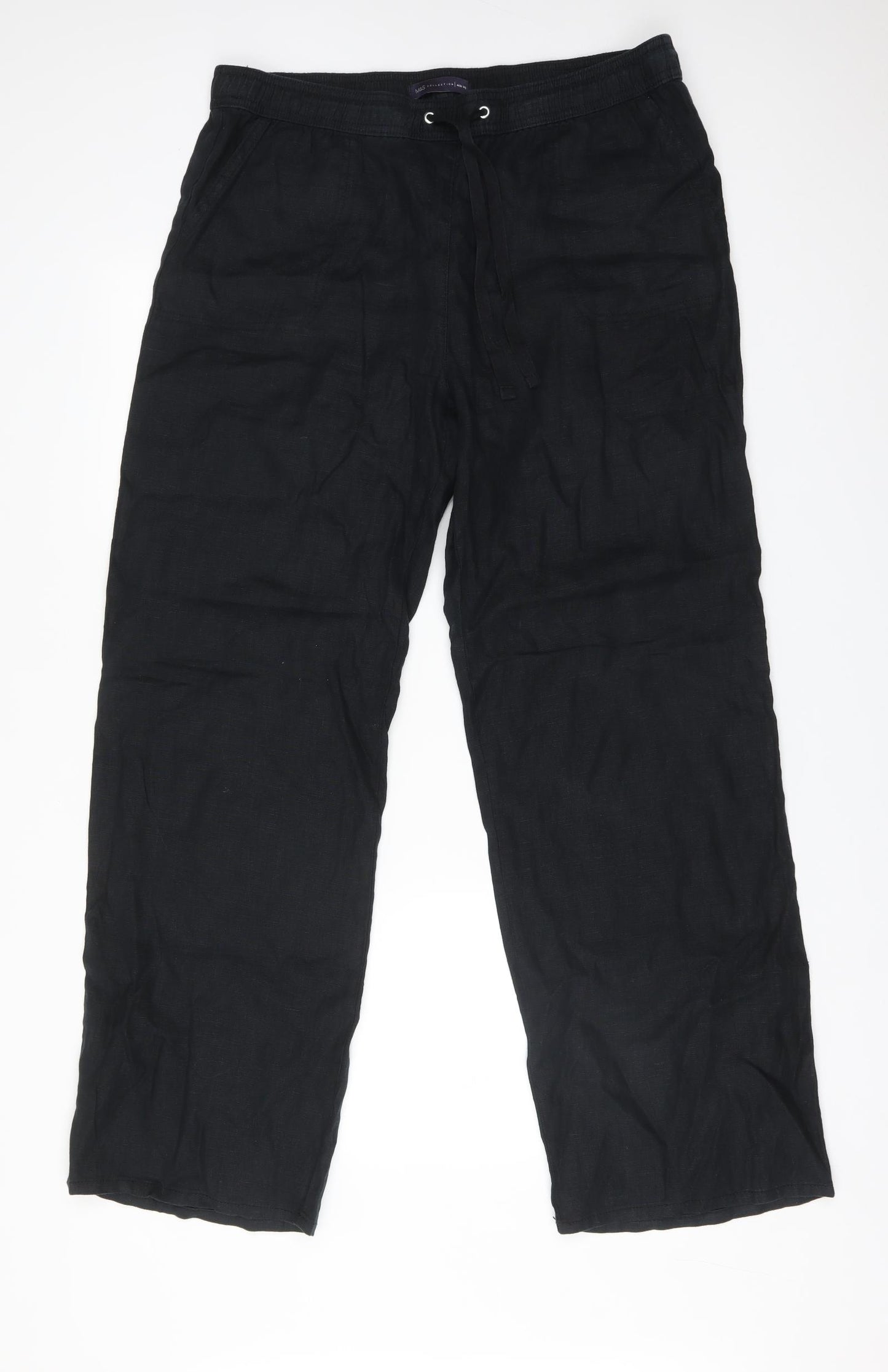 M&S Womens Blue  Linen Trousers  Size 16 L32 in Regular