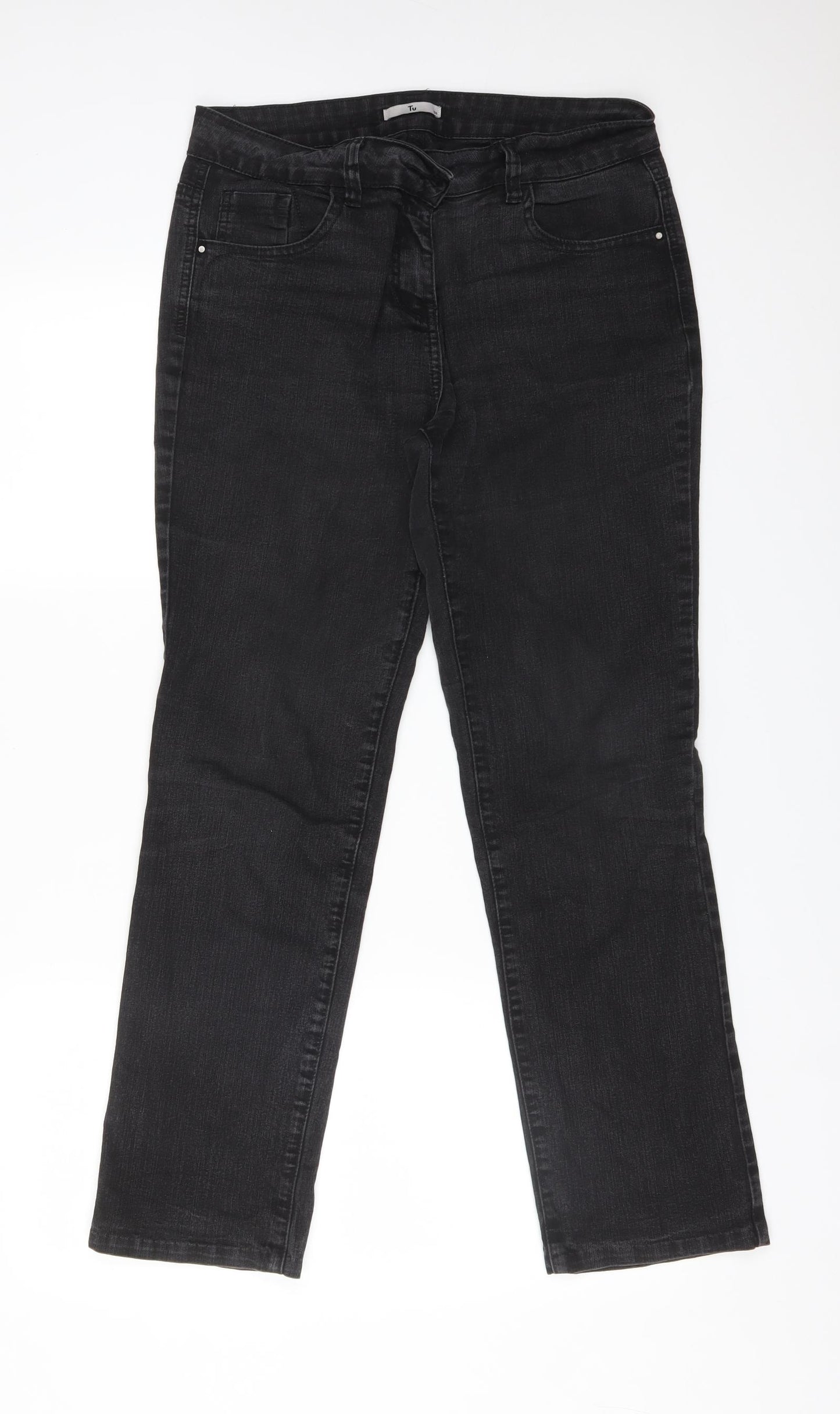 TU Womens Black  Cotton Straight Jeans Size 12 L28 in Regular