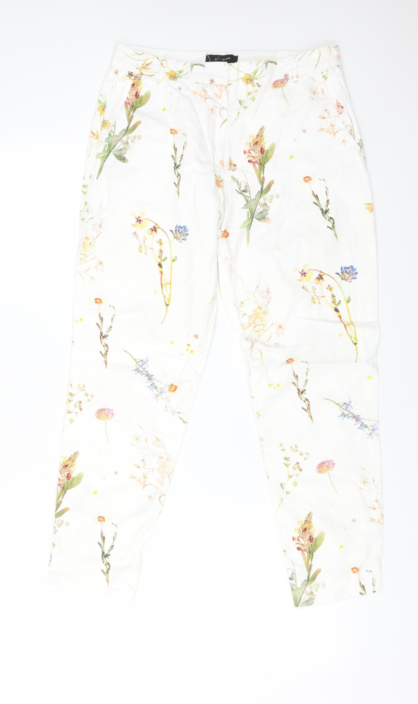 River Island Womens Multicoloured Floral Cotton Dress Pants Trousers Size 8 L26 in Regular