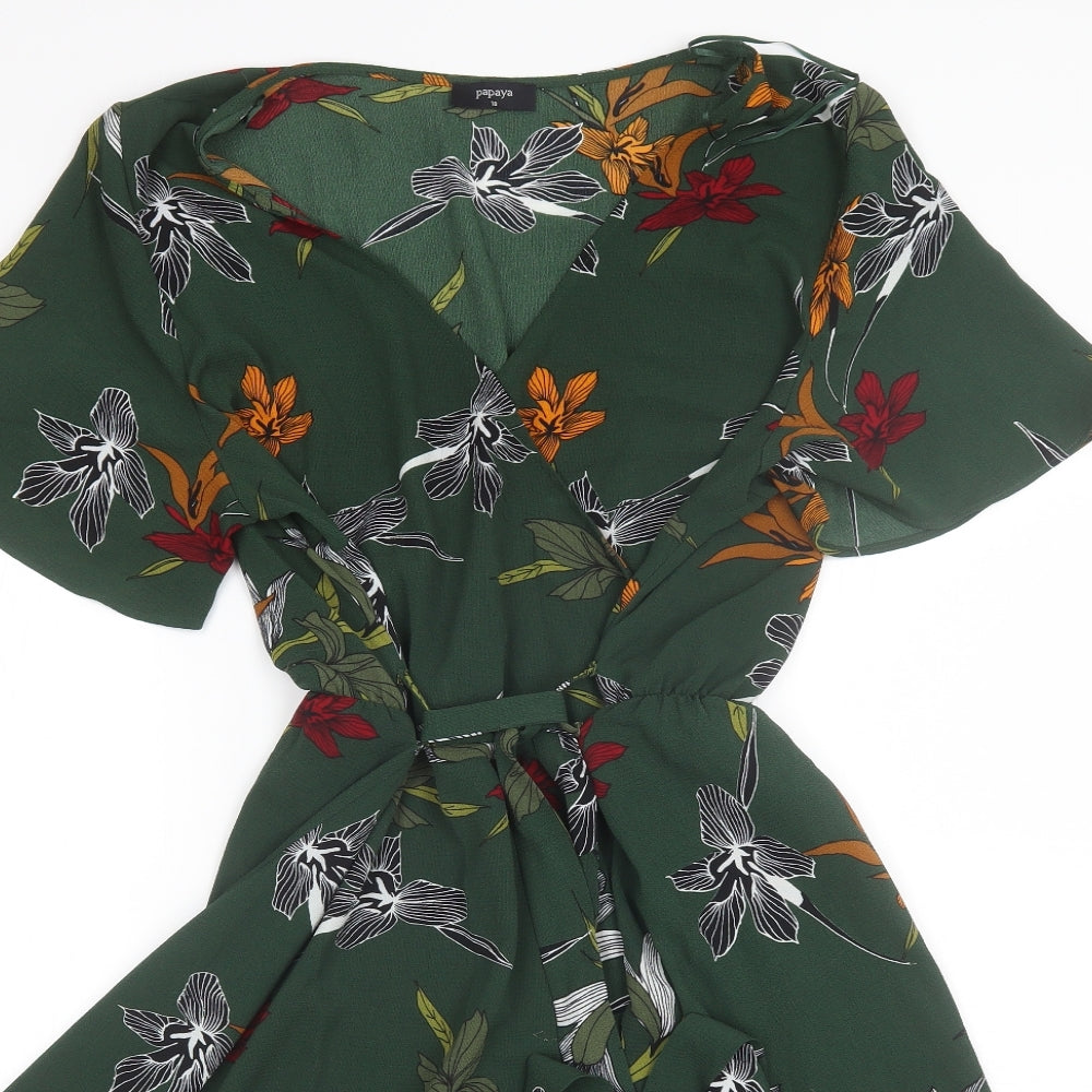 Papaya Womens Green Floral Polyester Wrap Dress  Size 18  V-Neck