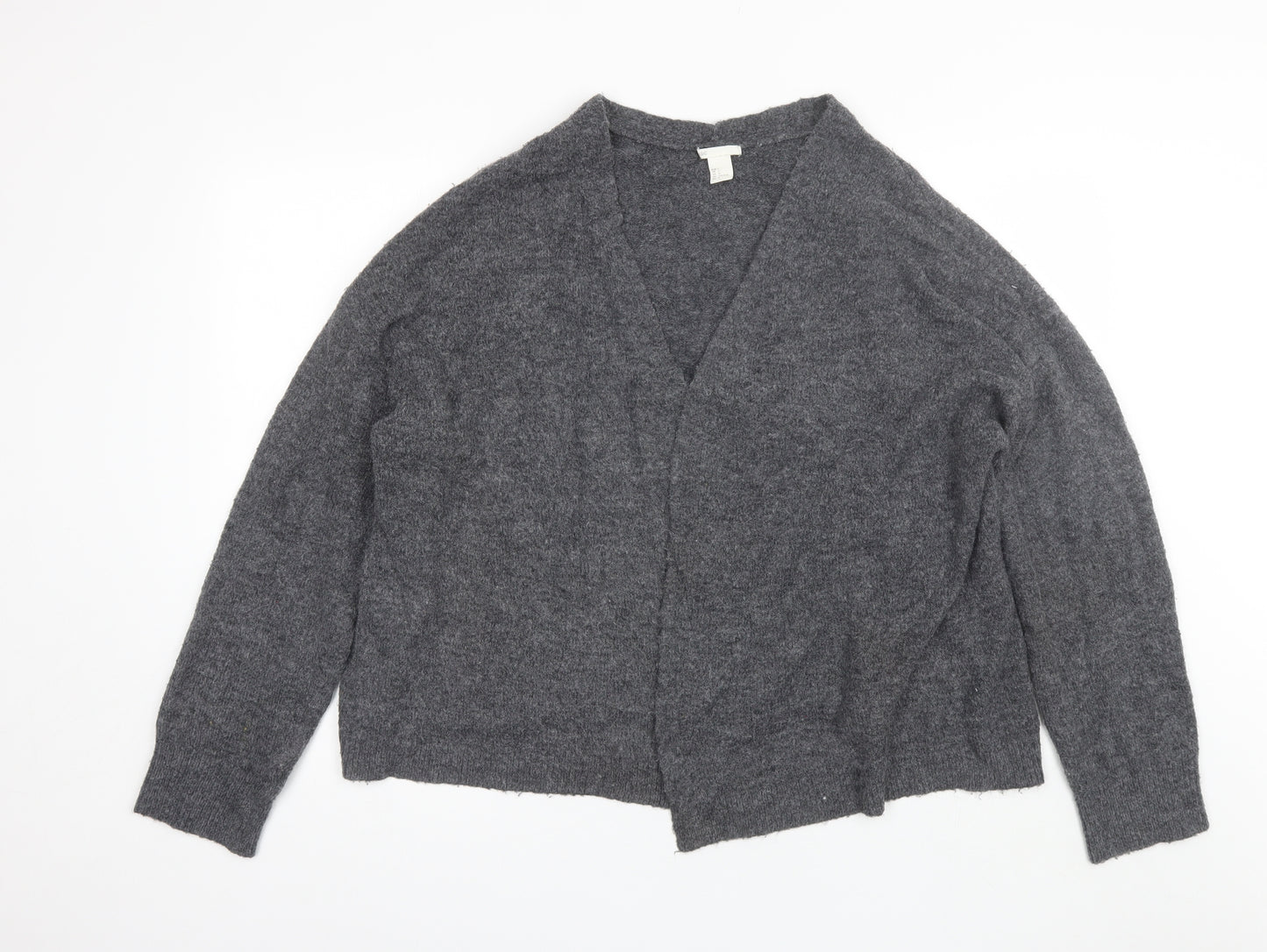 H&M Womens Grey V-Neck  Acrylic Cardigan Jumper Size L