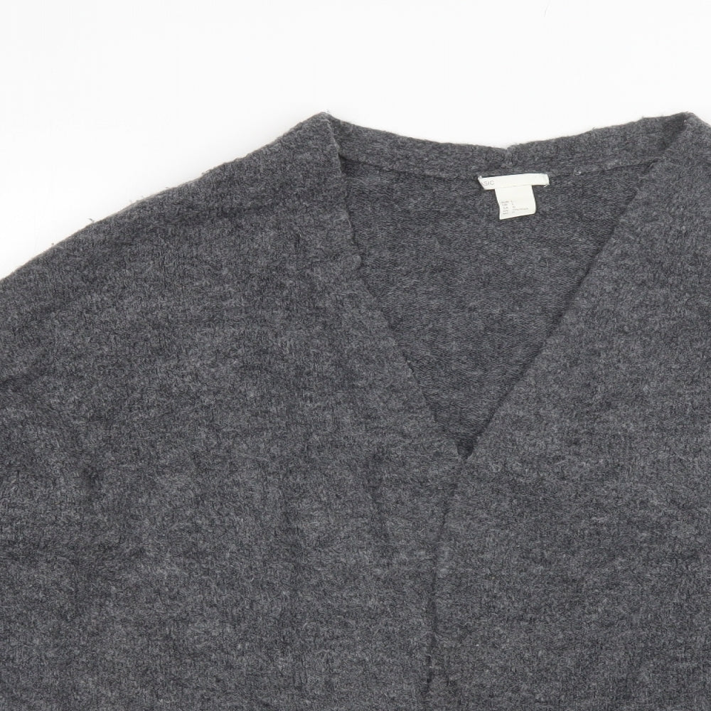 H&M Womens Grey V-Neck  Acrylic Cardigan Jumper Size L